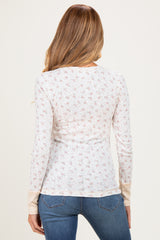 Ivory Floral Ribbed Maternity Henley Top