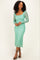Green Floral Lace Long Sleeve Square Neck Midi Dress