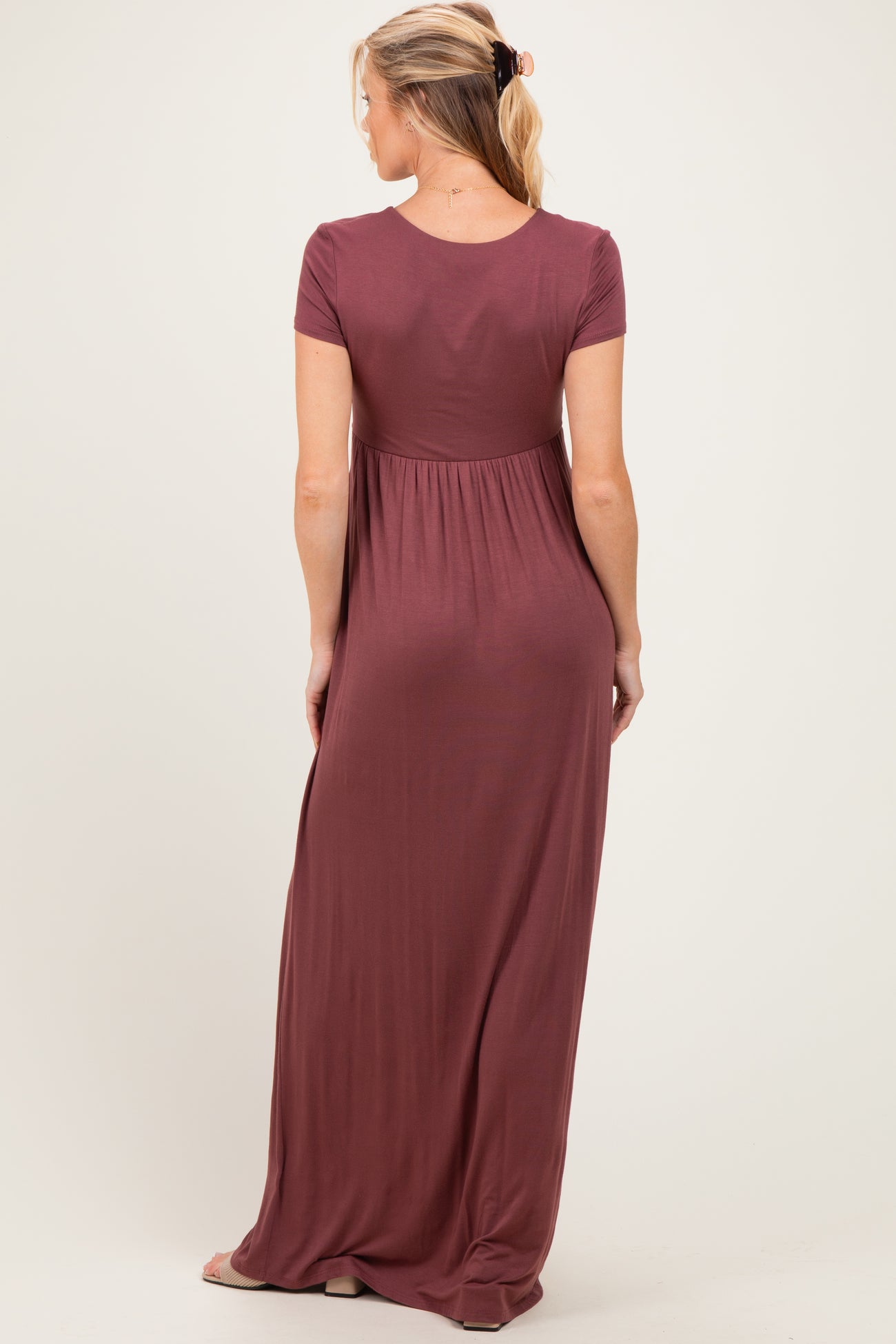PinkBlush Red Brown Draped Maternity/Nursing Maxi Dress