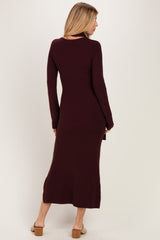 Burgundy Ribbed Knit Scarf Midi Dress