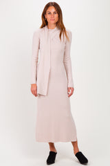 Sand Ribbed Knit Scarf Maternity Midi Dress