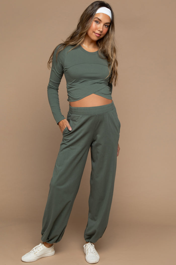 Smoky Fern Cropped Long Sleeve Pant Maternity Set