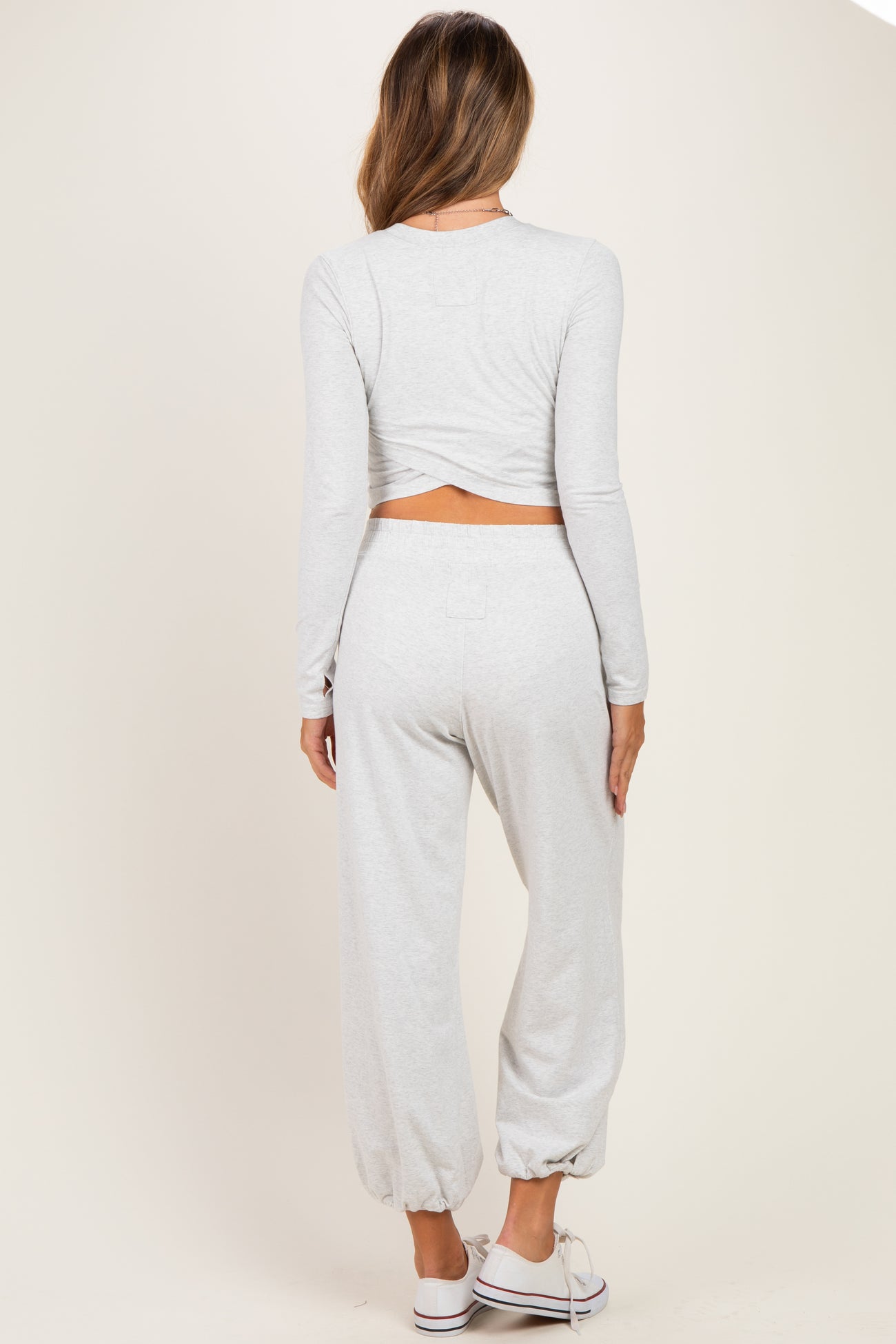 Light Heather Grey Cropped Long Sleeve Pant Maternity Set