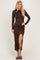 Brown Mock Neck Front Slit Long Sleeve Maxi Dress
