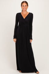 PinkBlush Black Long Sleeve Draped Nursing Maxi Dress