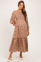 Taupe Floral Smocked Long Sleeve Maternity Midi Dress