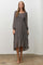 Dark Brown Floral Smocked Long Sleeve Midi Dress