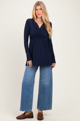 PinkBlush Navy Long Sleeve Draped Front Nursing Top