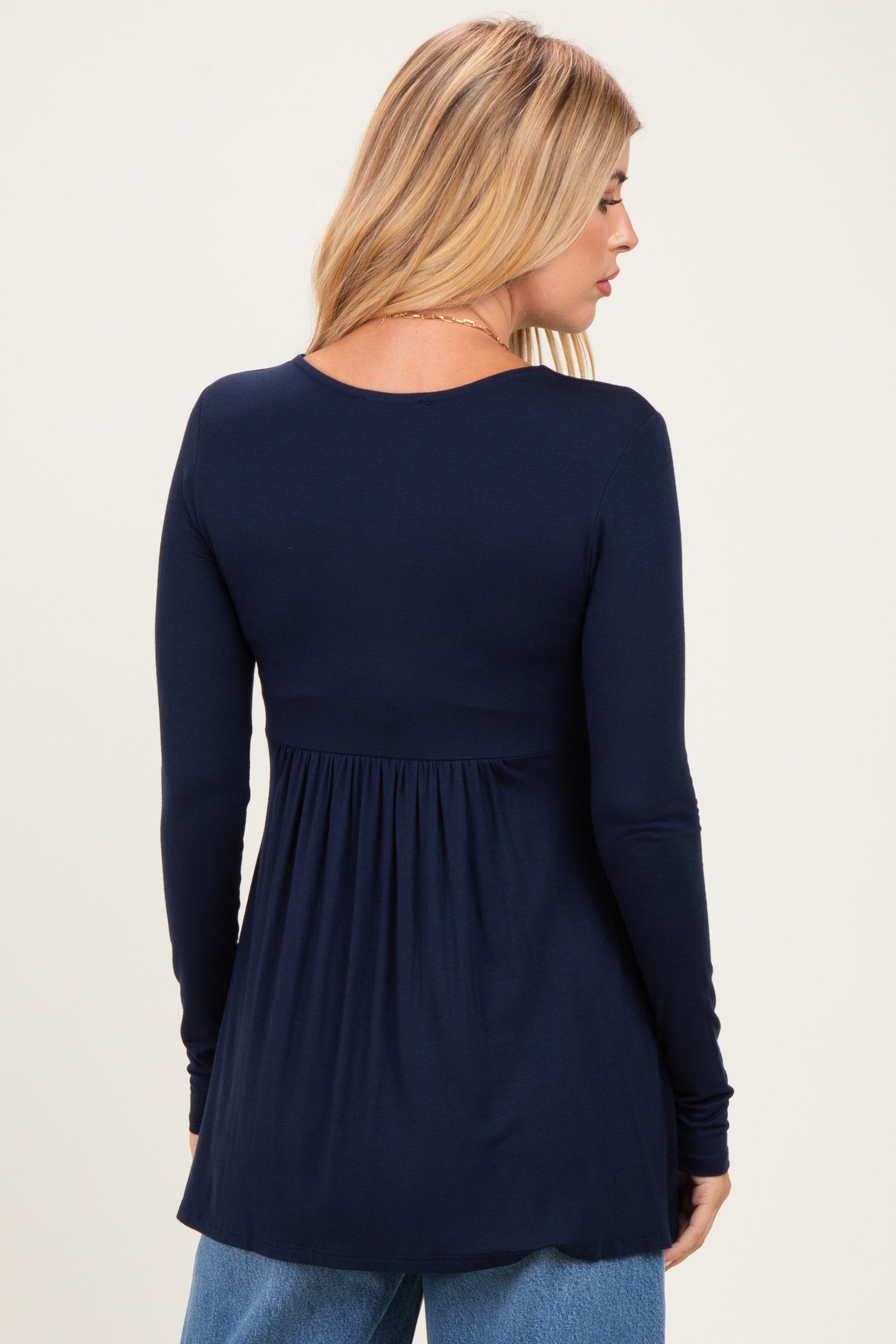 PinkBlush Navy Long Sleeve Draped Front Nursing Top