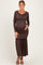 Brown Ribbed Long Sleeve Ruffle Trim Off Shoulder Maternity Maxi Dress