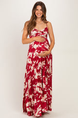 Wine Floral Sweetheart Maternity Maxi Dress