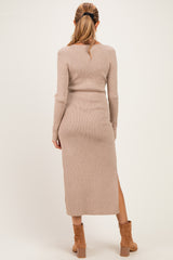 Oatmeal Ribbed Side Slit Maternity Midi Dress