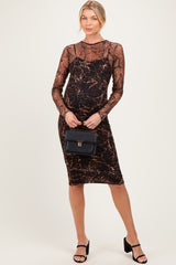 Black Animal Print Mesh Maternity Midi Dress