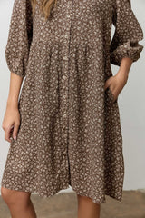 Dark Brown Floral Button Down Shirt Dress