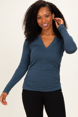 Hunter Green Ribbed V-Neck Long Sleeve Maternity Top