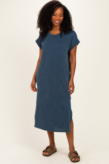 Hunter Green Short Sleeve Ribbed Maxi Dress