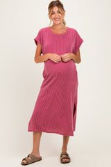 Mauve Short Sleeve Ribbed Maternity Maxi Dress