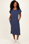 Navy Short Sleeve Ribbed Maxi Dress