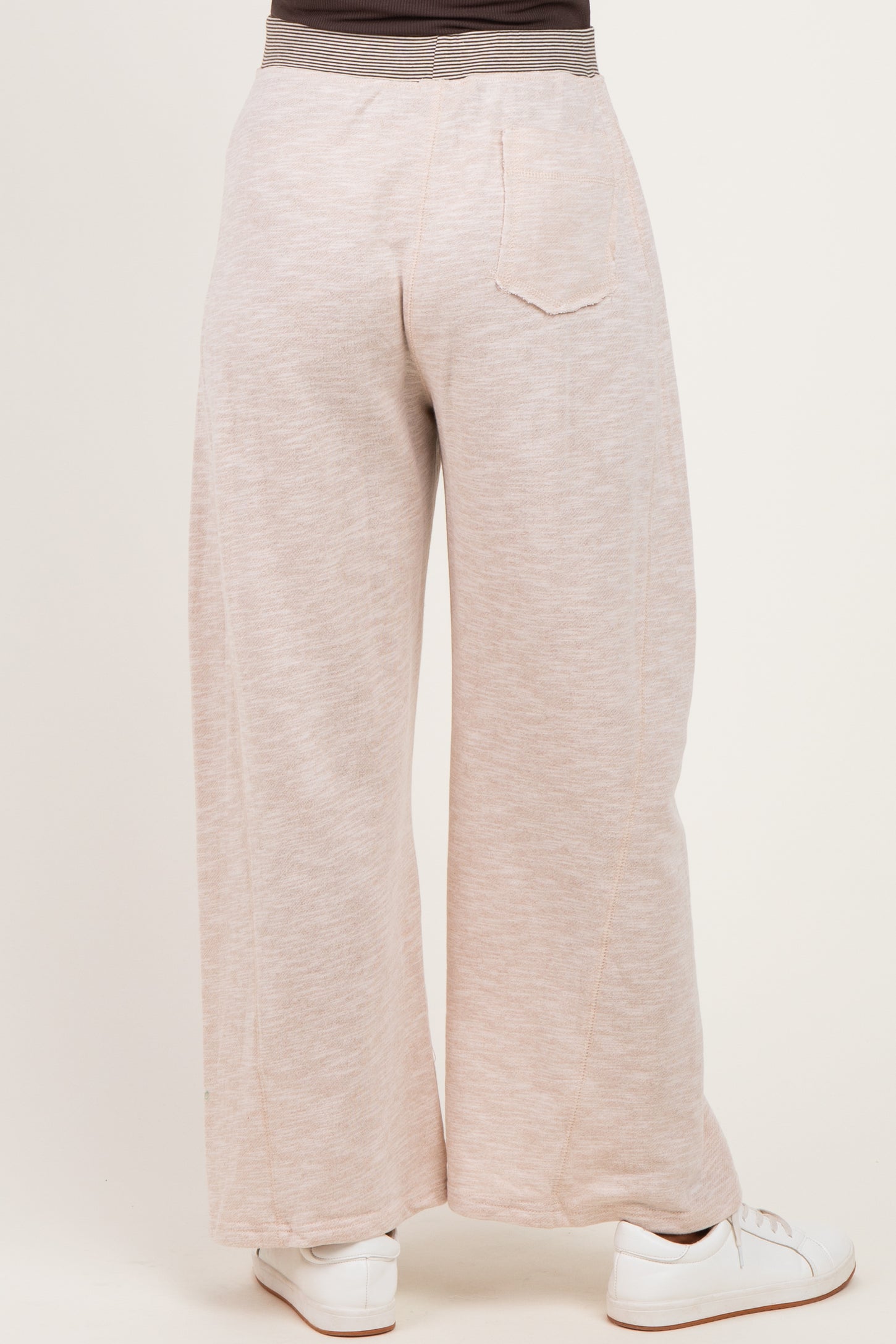 Oatmeal Contrast Waist Drawstring Maternity Pants