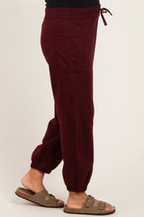 Dark Cherry Terry Drawstring Maternity Joggers