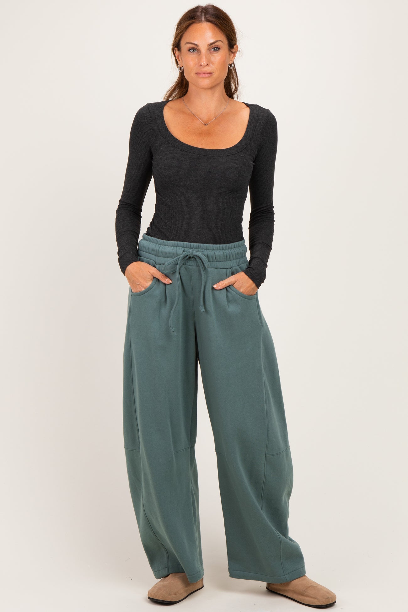 Ash Jade Fleece Barrel Leg Maternity Sweatpants