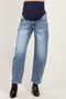 Blue Medium Wash Maternity Barrel Jeans