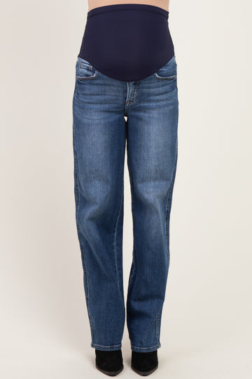 Navy Dark Wash Baggy Wide Leg Maternity Jeans