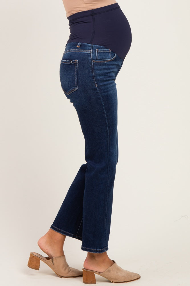 Navy Dark Wash Cropped Slim Straight Leg Maternity Jeans