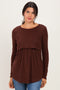 Red Brown Long Sleeve Peplum Knit Top