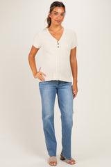Blue Creased Raw Hem Slim Wide Leg Maternity Jeans