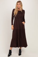 Brown Long Sleeve Maxi Dress
