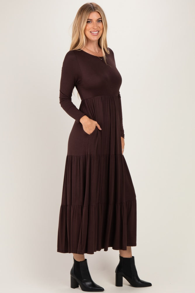 Brown Long Sleeve Maxi Dress