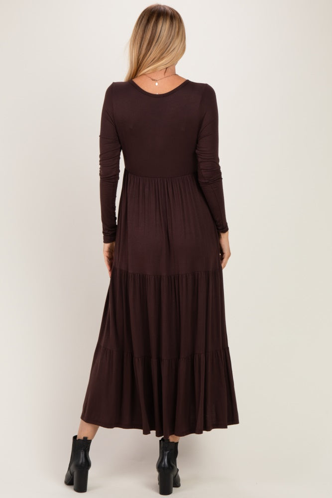 Brown Long Sleeve Maxi Dress