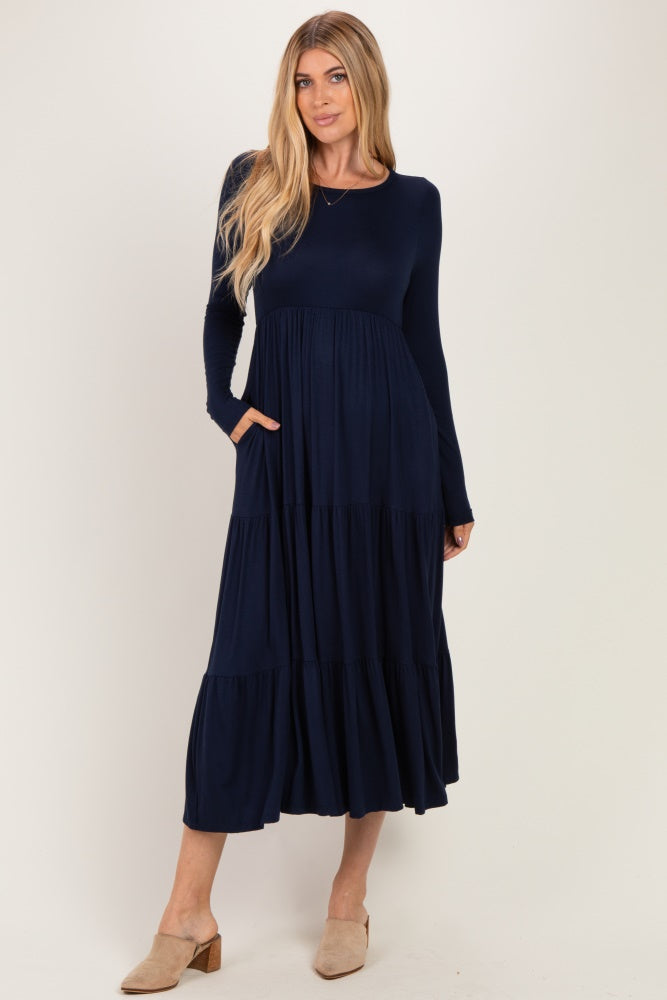 Navy Long Sleeve Maxi Dress