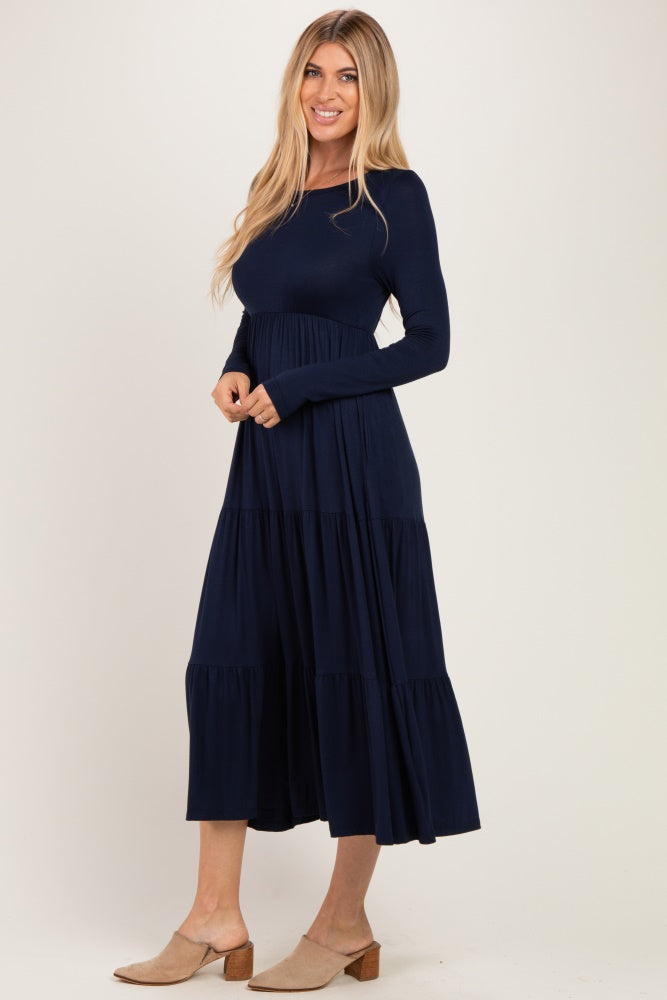 Navy Long Sleeve Maxi Dress