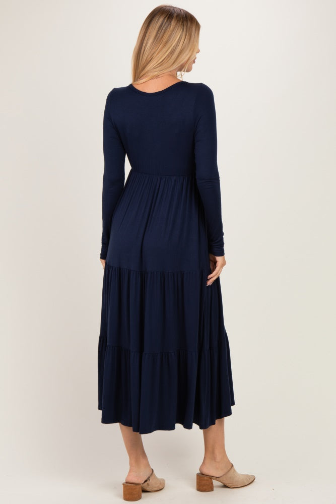 Navy Long Sleeve Maxi Dress
