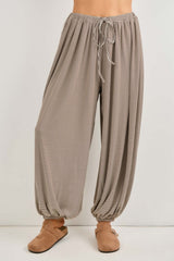 Brown Striped Knit Drawstring Pants