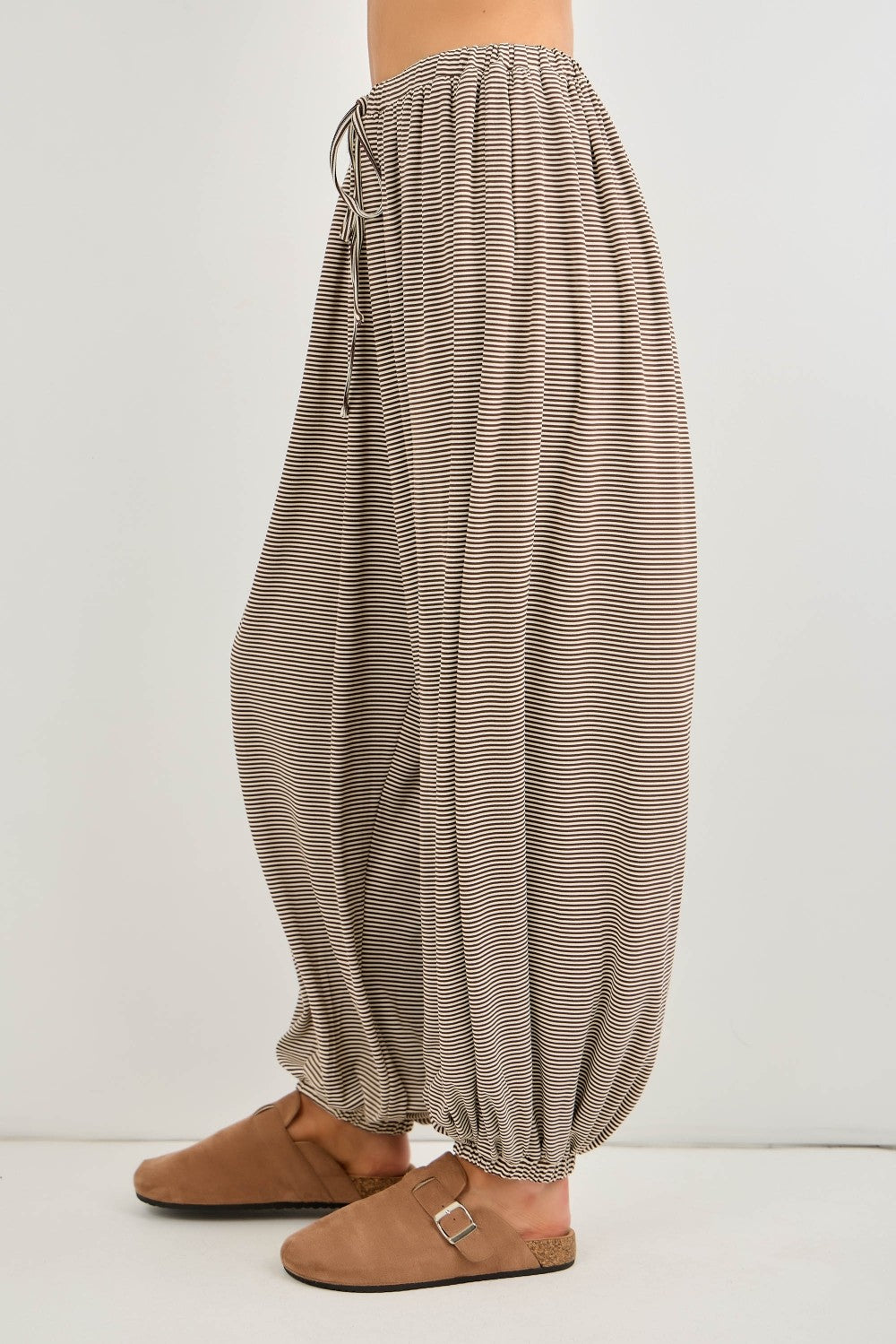 Brown Striped Knit Drawstring Pants