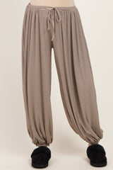 Brown Striped Knit Drawstring Maternity Pants