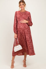 Rosewood Embossed Velvet Floral Maternity Maxi Dress