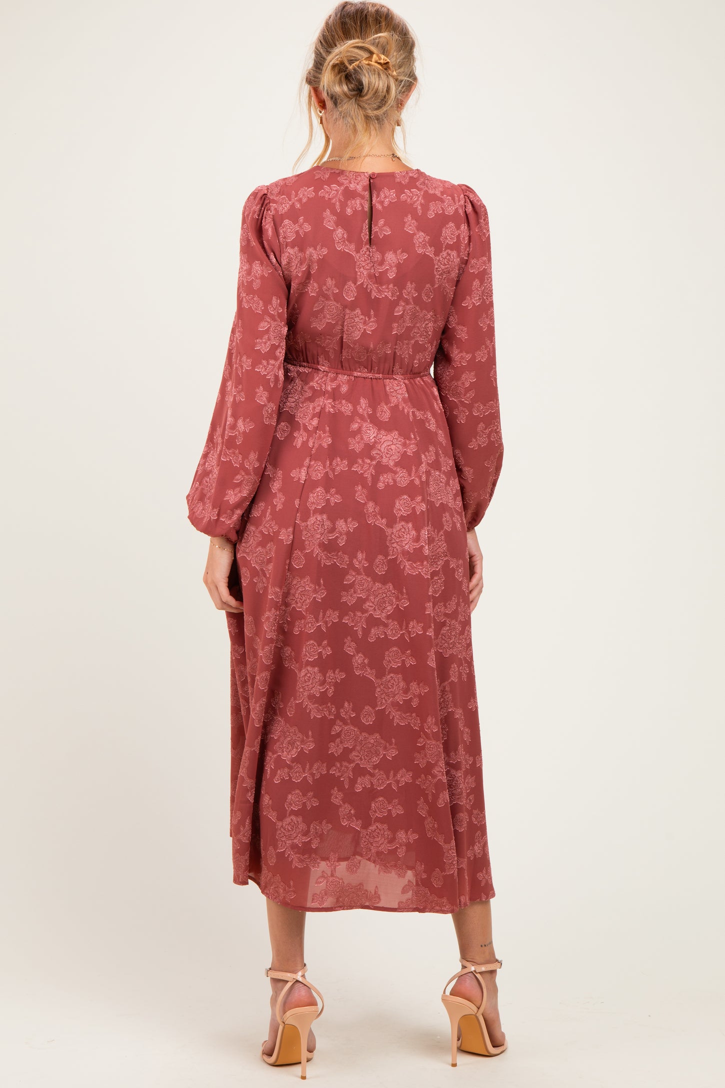 Rosewood Embossed Velvet Floral Maternity Maxi Dress