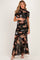 Black Floral Draped Mesh Ruched Maternity Maxi Dress