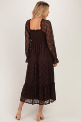Brown Sweetheart Lace Long Sleeve Maxi Dress