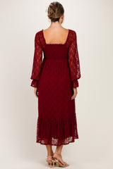 Burgundy Sweetheart Lace Long Sleeve Maternity Maxi Dress