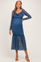 Blue Off Shoulder Long Sleeve Boho Maternity Maxi Dress