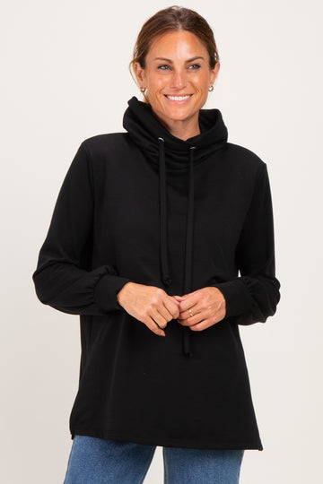 Black Long Sleeve Drawstring Hooded Pullover