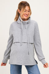 Gray Long Sleeve Drawstring Hooded Maternity Pullover