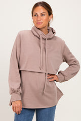 Mocha Long Sleeve Drawstring Hooded Pullover