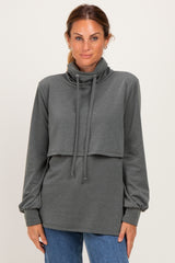 Olive Long Sleeve Drawstring Hooded Pullover
