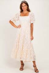 Beige Lace Square Neck Maxi Dress